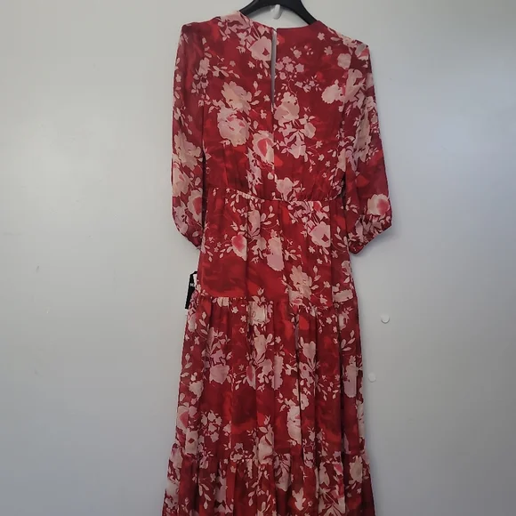 Maison Tara Floral Chiffon 3/4 Sleeve Maxi Dress - Picture 3 of 10